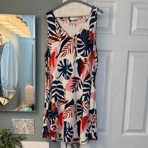 Tropical Leaf Print Sleeveless Dress
